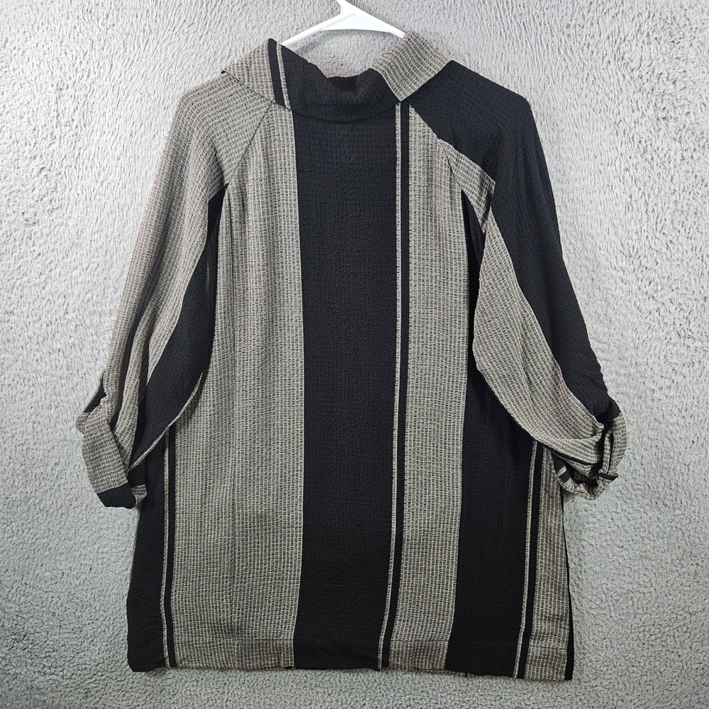 Soft Surroundings Black Gray Striped Tunic Top Women's Large‎ Roll Tab Sleeve - Picture 8 of 11